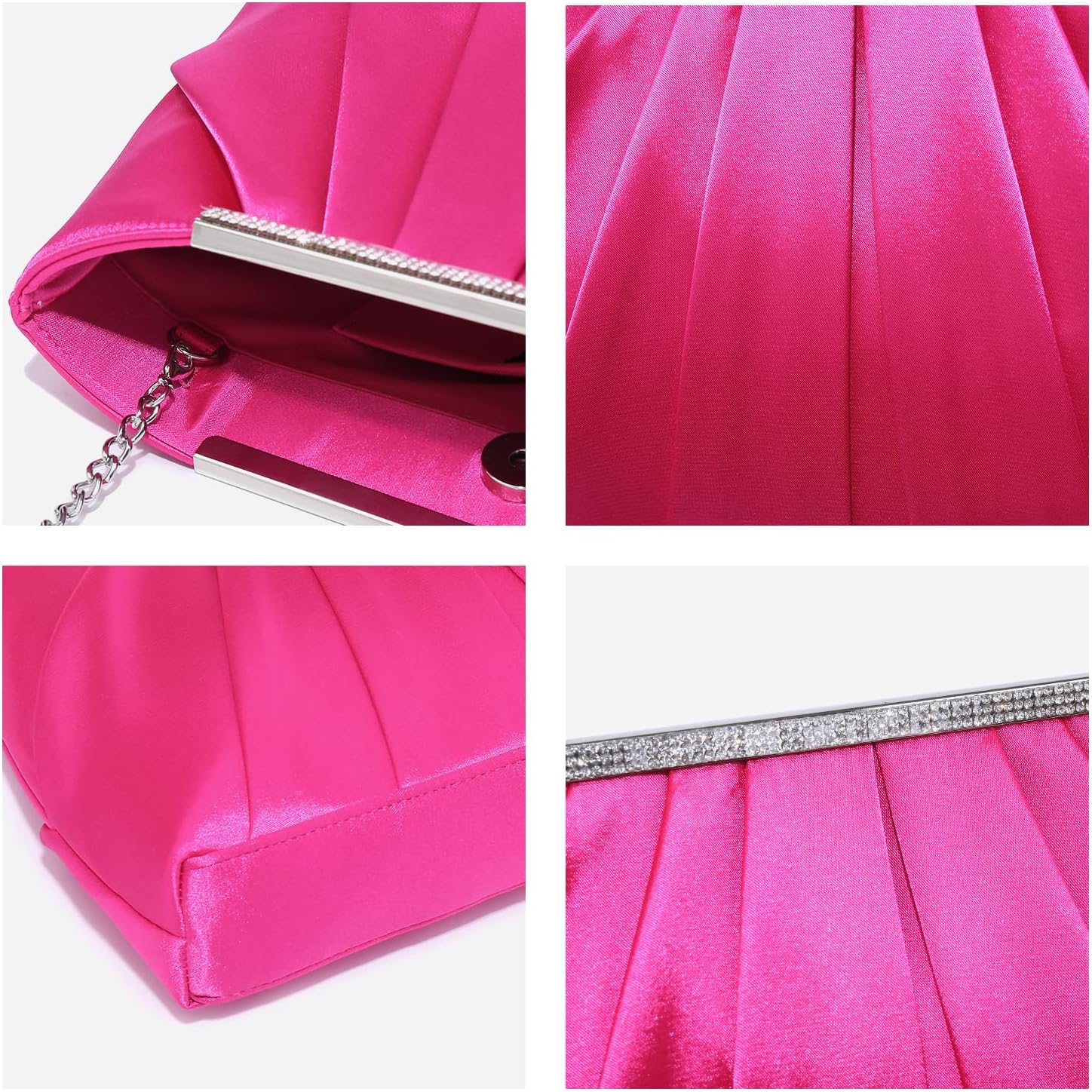 Elegant Pleated Evening Clutch Bags for Women Formal Handbags Purses for Wedding Party Prom with Sparkly Rhinestones