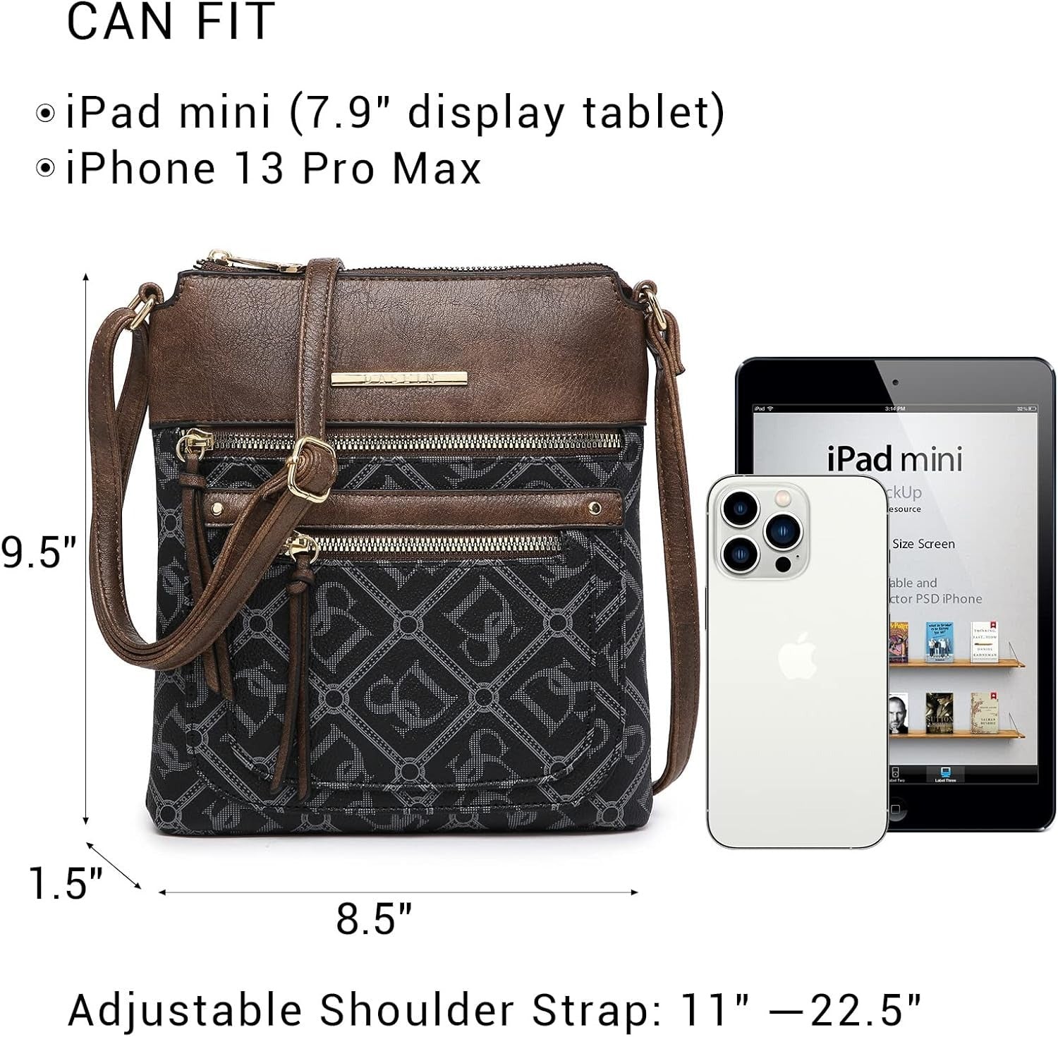 Crossbody Purse for Women Vegan Leather Shoulder Handbags Messenger Bags with Multi Zipper Pockets