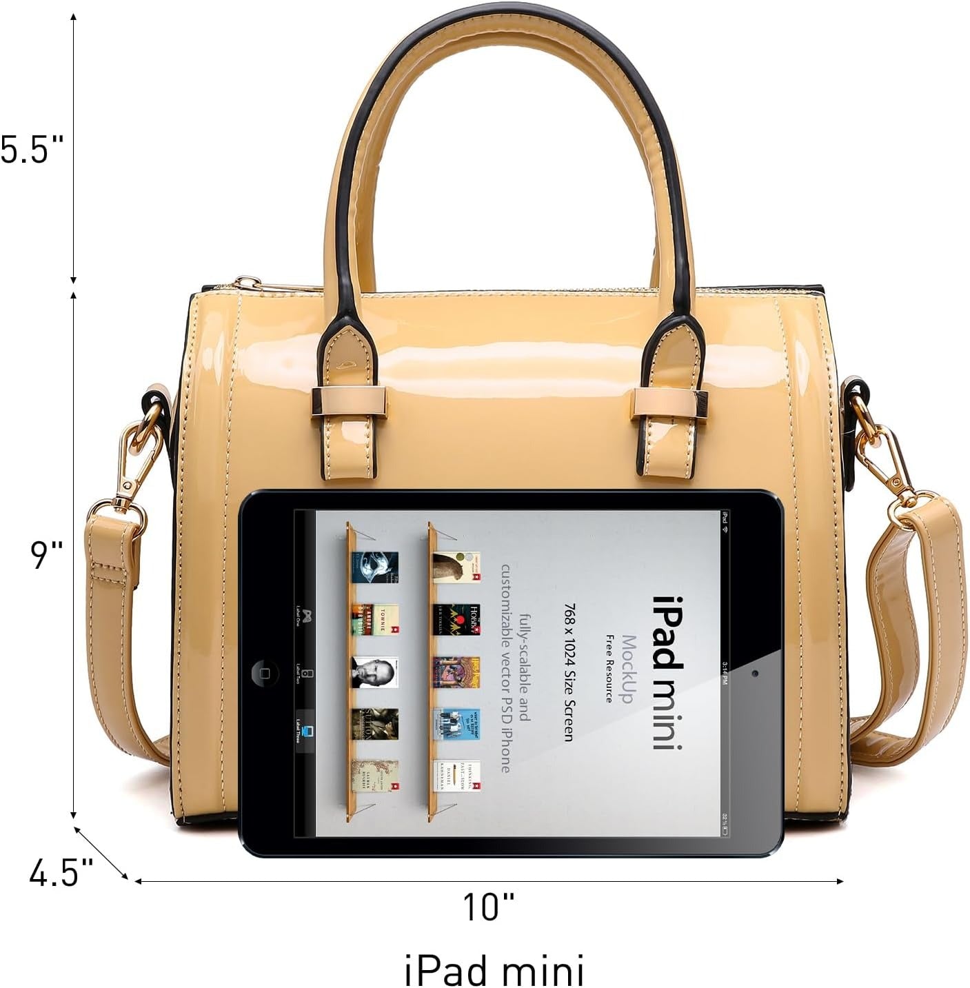 Shiny Patent Faux Leather Handbags Barrel Top Handle Purse Satchel Bag Shoulder Bag for Women