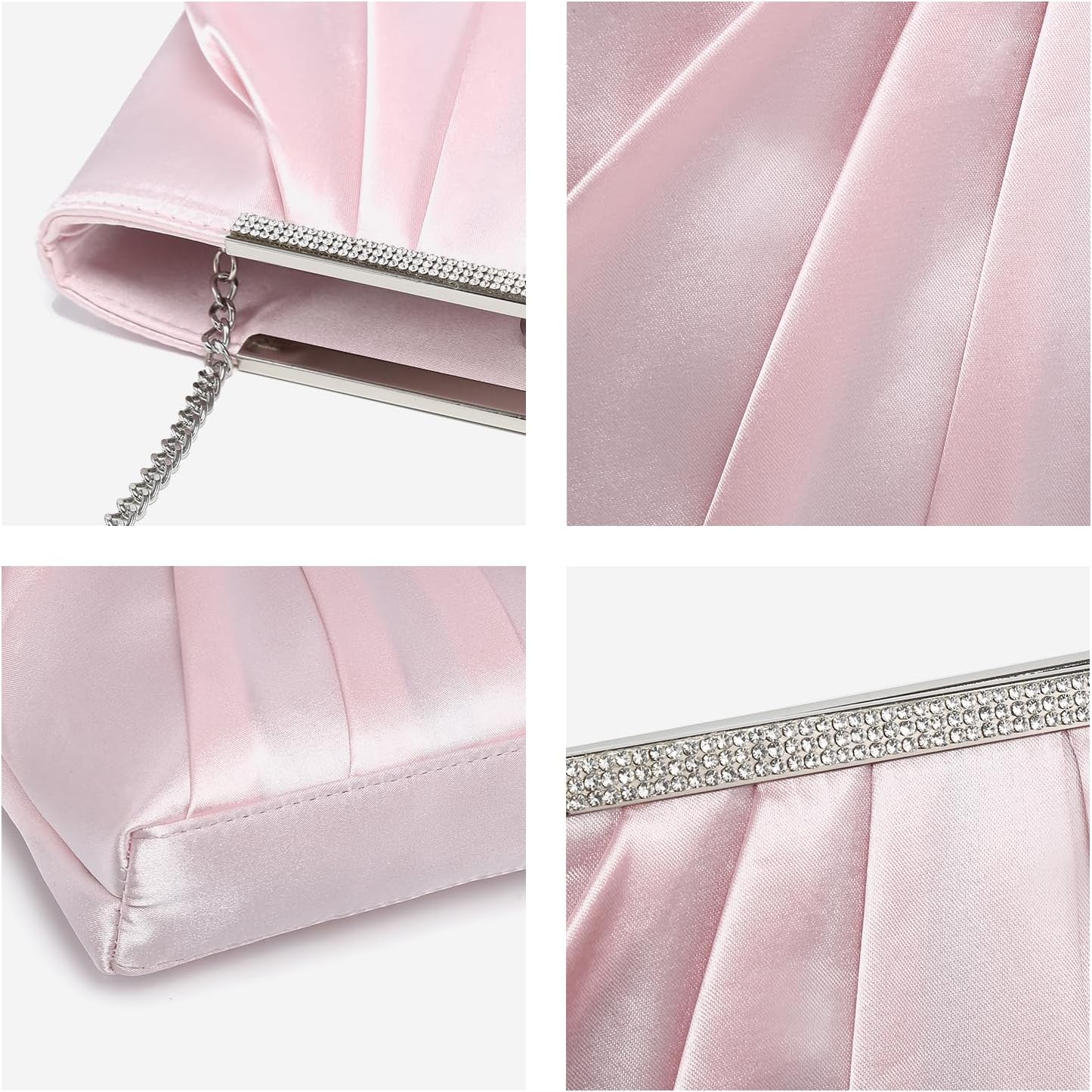 Elegant Pleated Evening Clutch Bags for Women Formal Handbags Purses for Wedding Party Prom with Sparkly Rhinestones