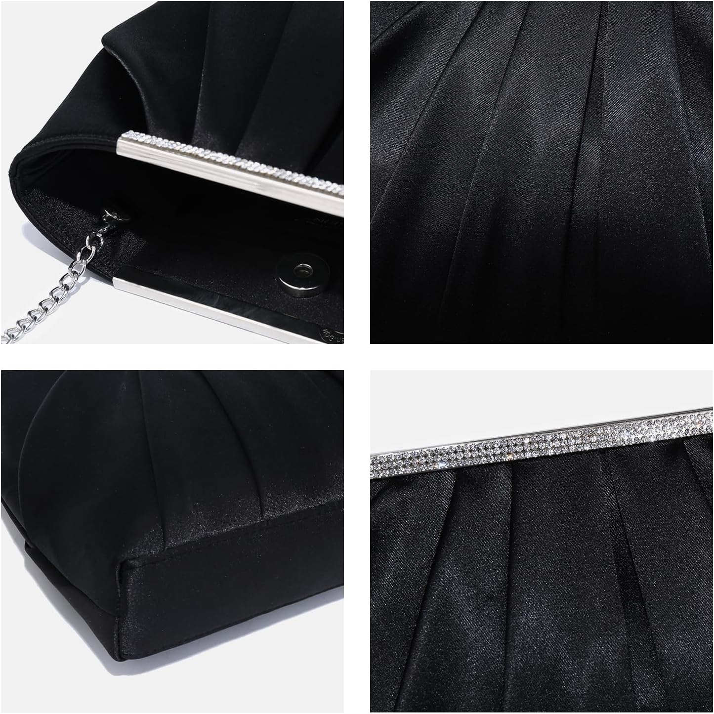 Elegant Pleated Evening Clutch Bags for Women Formal Handbags Purses for Wedding Party Prom with Sparkly Rhinestones