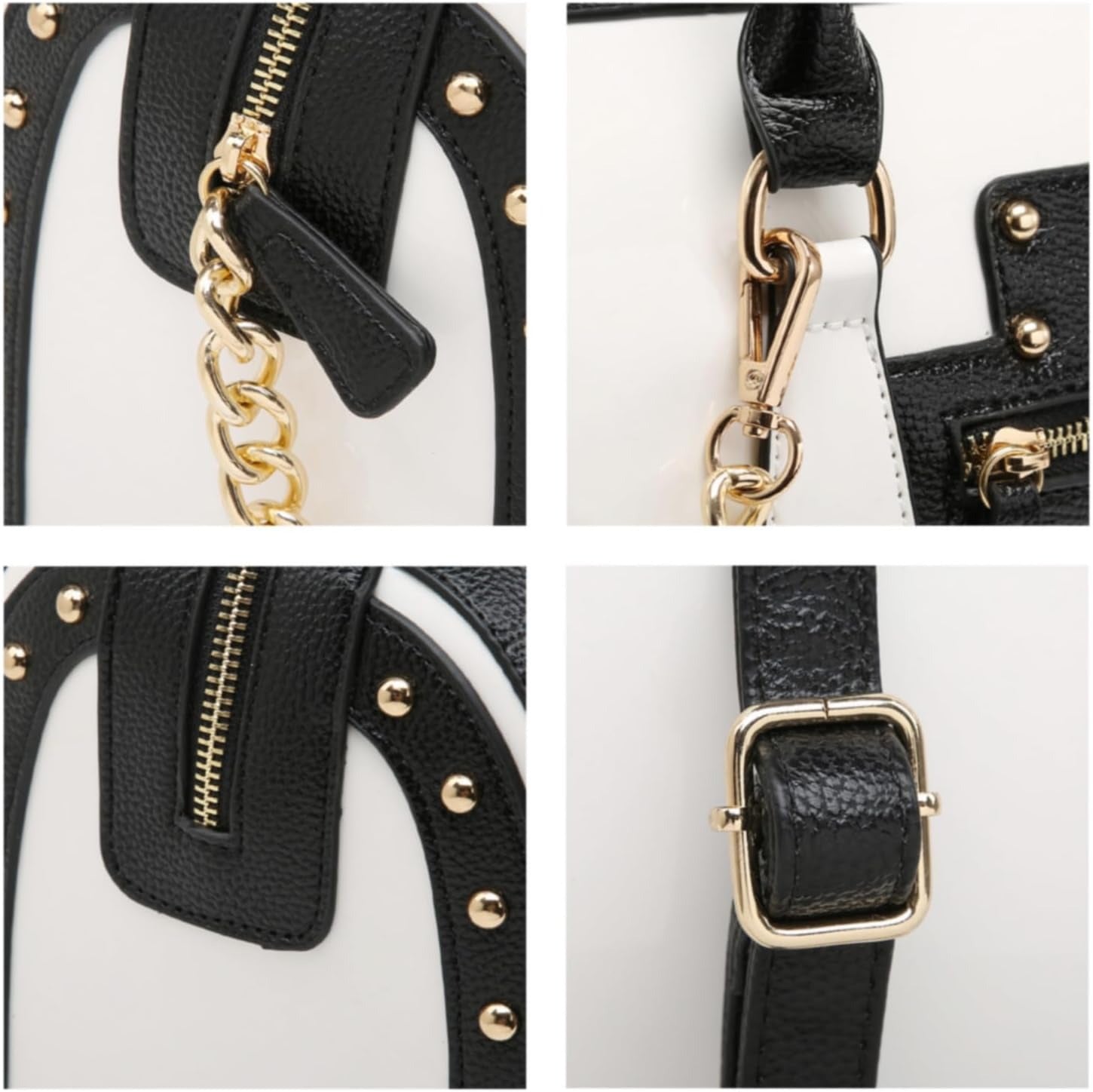 Women's Barrel Bag Shiny Patent Faux Leather Handbag with Rivet Decoration Top Handle Satchel Shoulder Purse