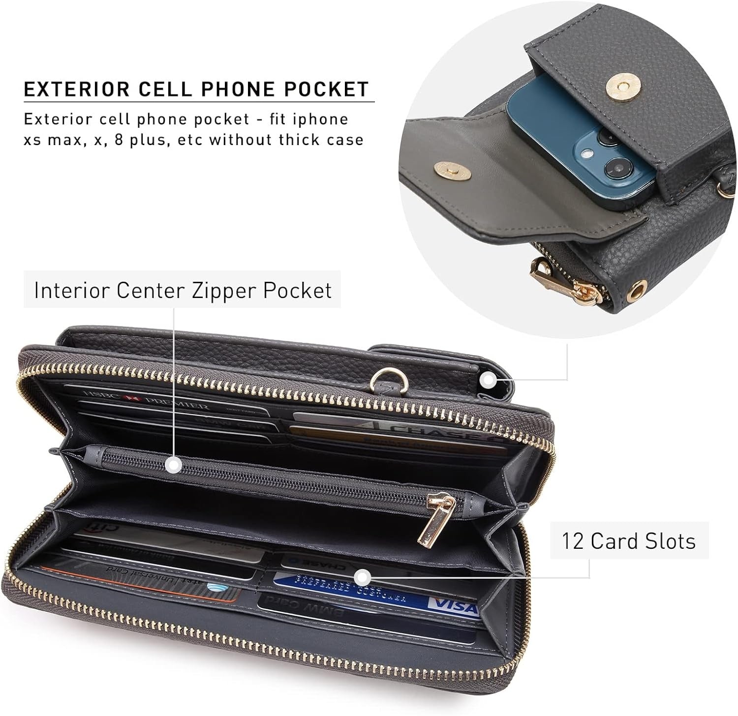 Crossbody Bag Phone Purse Handbag for Women Shoulder Bag Credit Card Wristlet Wallet with Multi Pockets