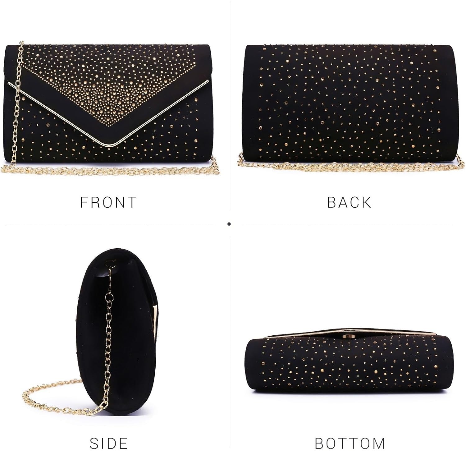 Women Rhinestone Evening Bag Faux Suede Clutch Formal Party Sparkly Purses Cocktail Wedding Handbag