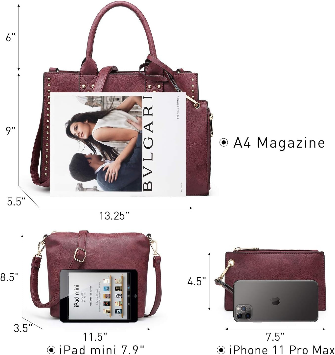 Purses Handbags for Women Tote Wallet Set Top Handle Satchel Shoulder Hobo Bag 3pcs