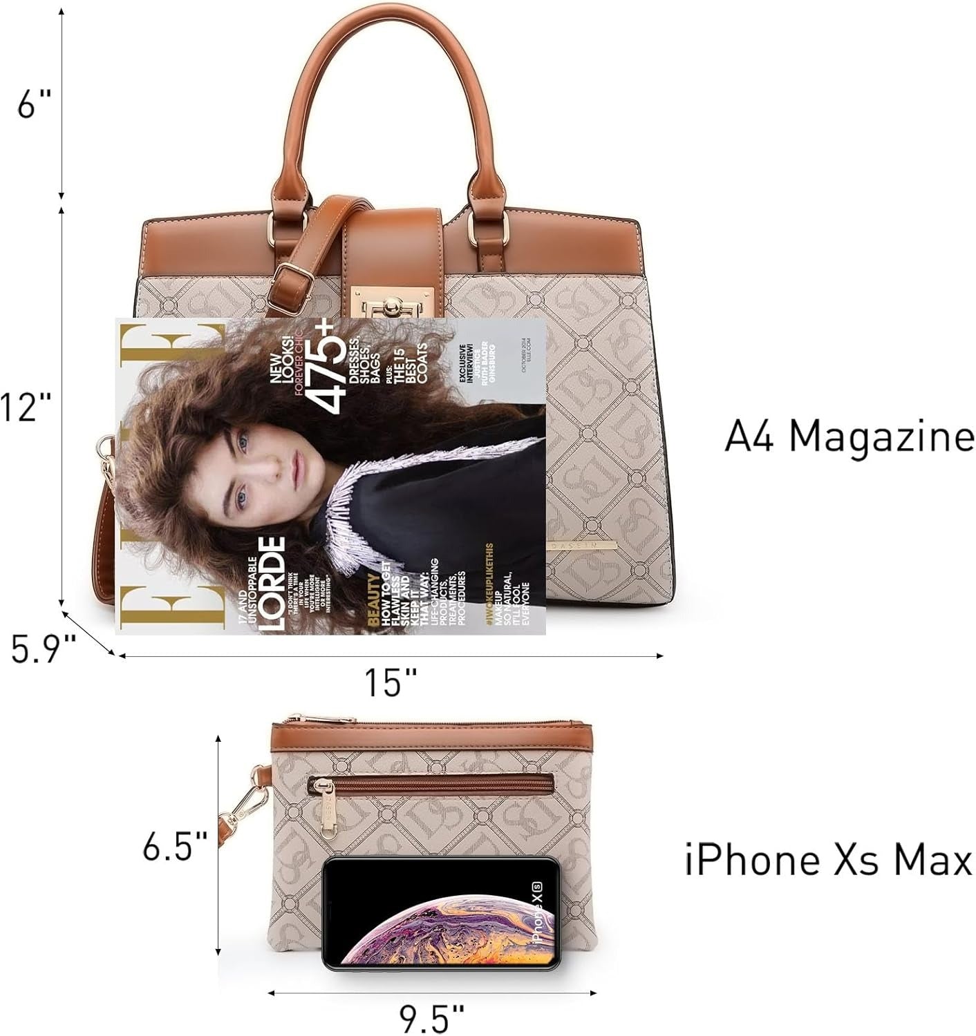 Handbags for Women Purses Monogram Satchel Purse Large Tote Ladies Handbag Shoulder Bags Top Handle Work Bag 2pcs Set