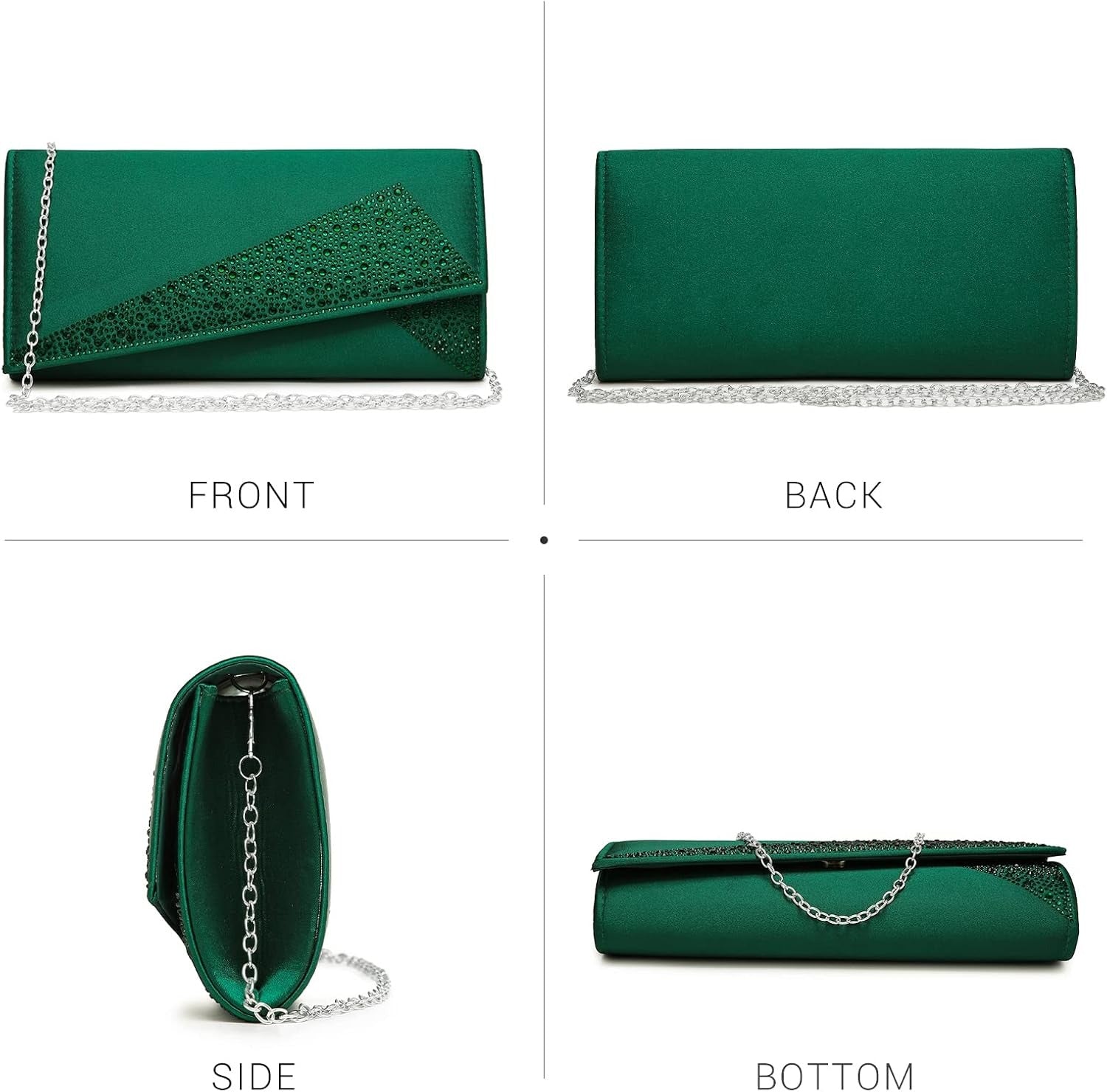 Women's Satin Rhinestone Clutch Evening Bags Sparkle Glitter Shiny Purse Handbag for Party Wedding Cocktail Prom