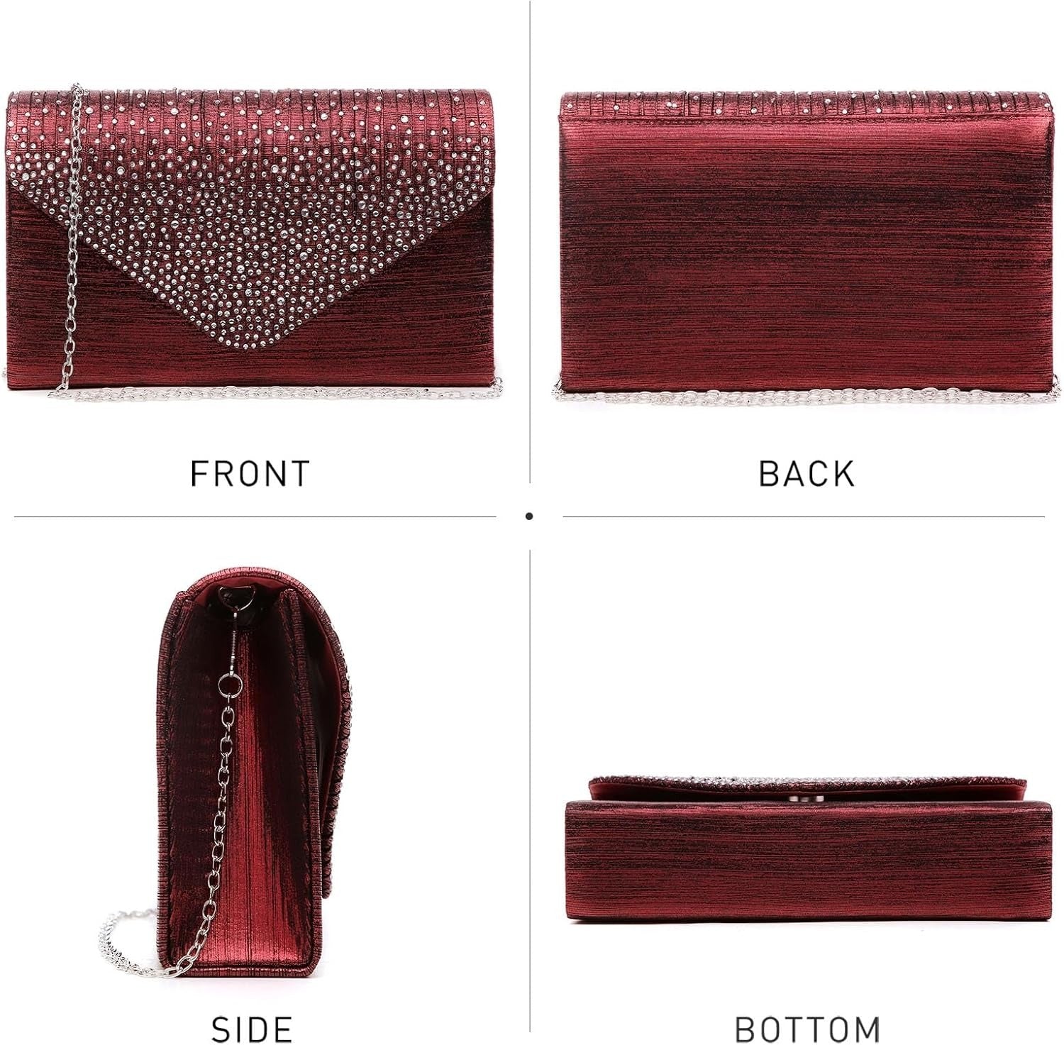 Ladies Frosted Satin Evening Clutch Purse Bag Crossbody Handbags Party Prom Wedding Envelope