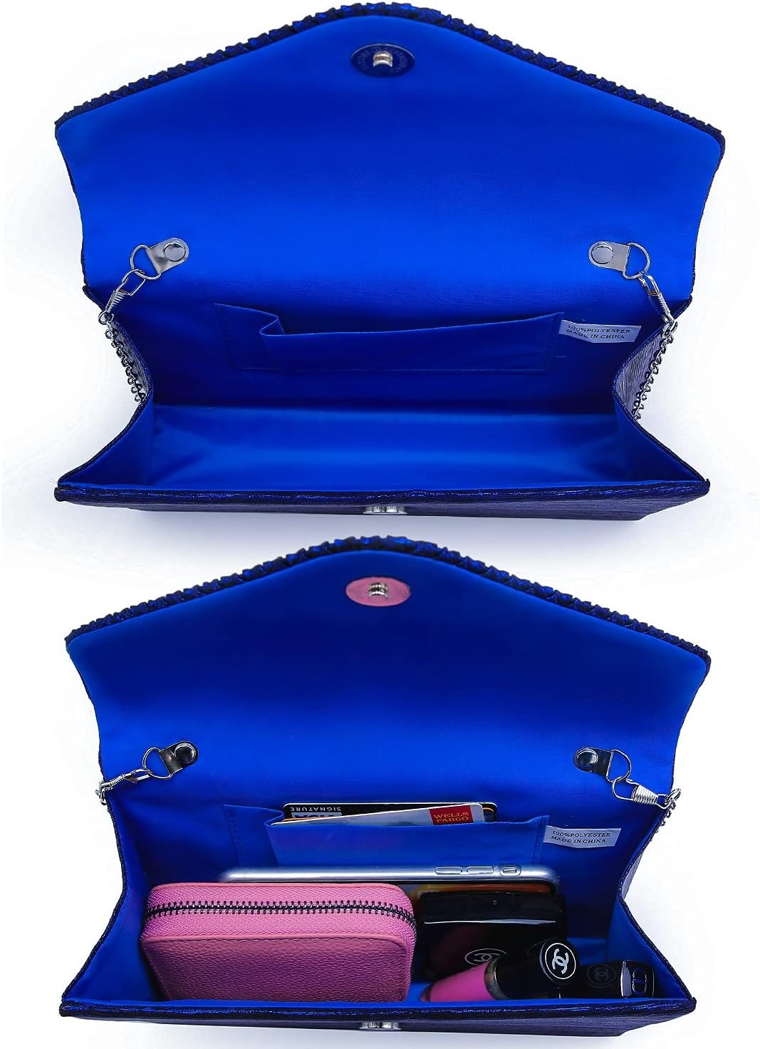 Ladies Frosted Satin Evening Clutch Purse Bag Crossbody Handbags Party Prom Wedding Envelope