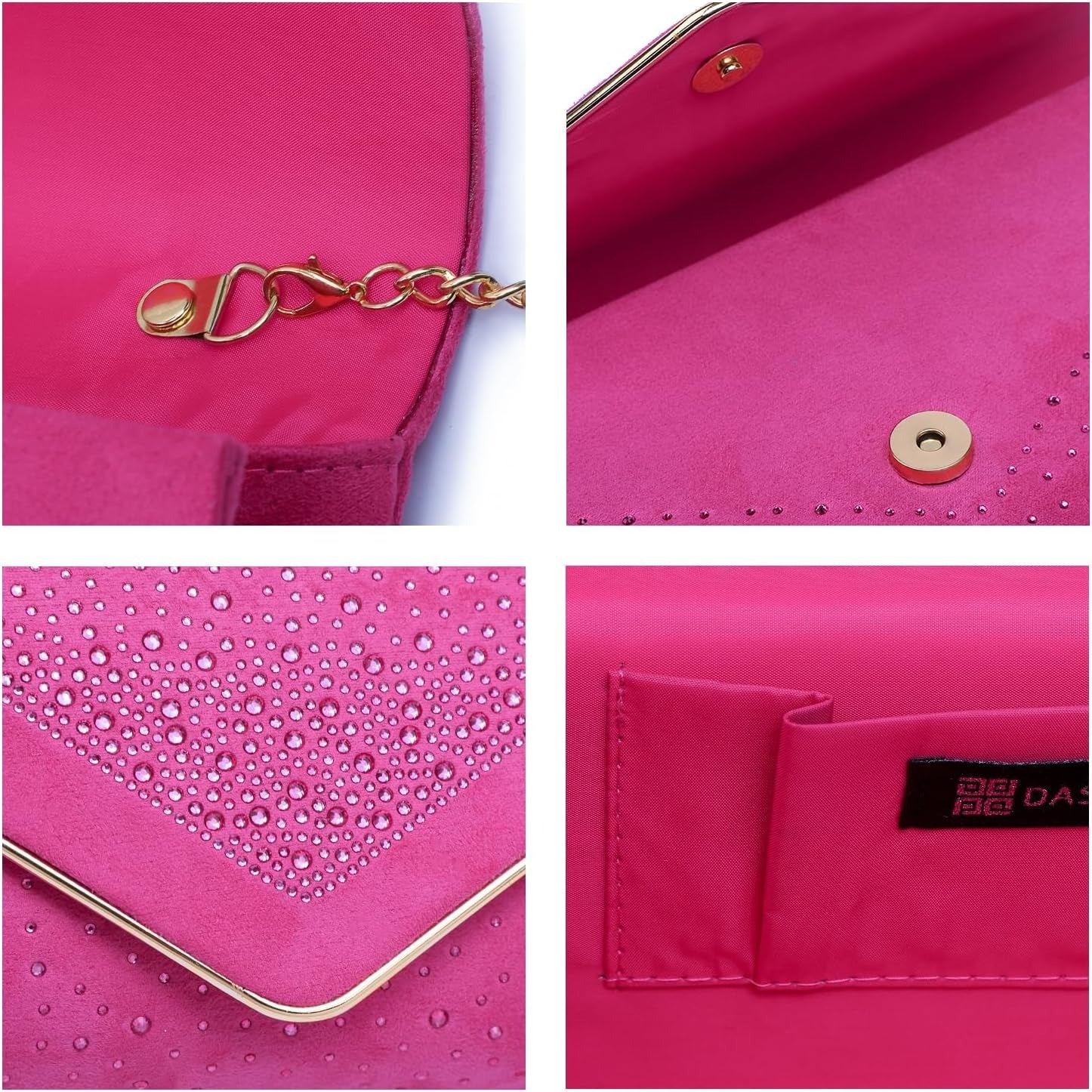 Women Rhinestone Evening Bag Faux Suede Clutch Formal Party Sparkly Purses Cocktail Wedding Handbag