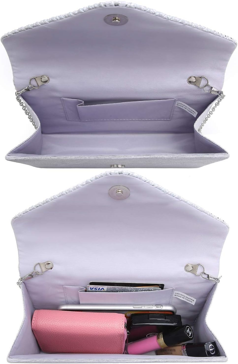 Ladies Frosted Satin Evening Clutch Purse Bag Crossbody Handbags Party Prom Wedding Envelope