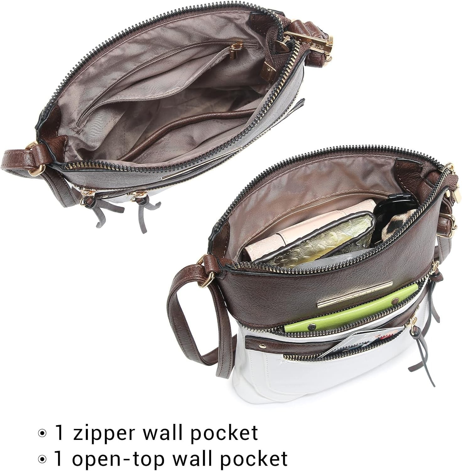 Crossbody Purse for Women Vegan Leather Shoulder Handbags Messenger Bags with Multi Zipper Pockets