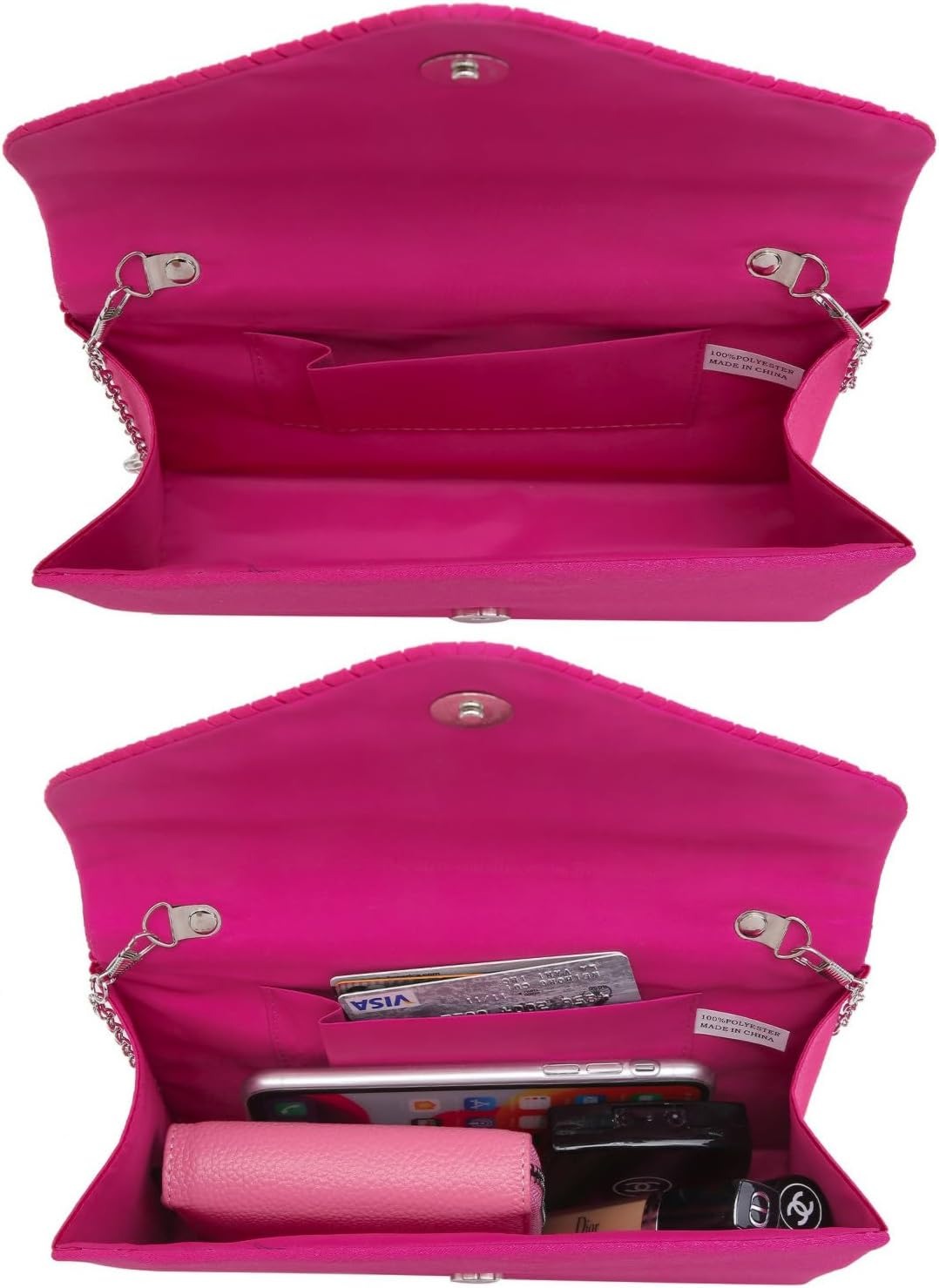 Ladies Frosted Satin Evening Clutch Purse Bag Crossbody Handbags Party Prom Wedding Envelope