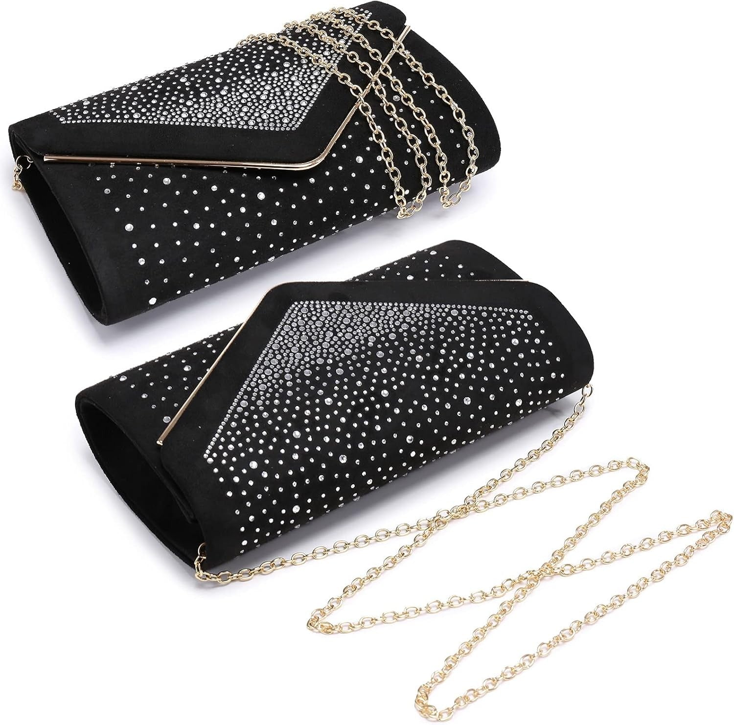 Women Rhinestone Evening Bag Faux Suede Clutch Formal Party Sparkly Purses Cocktail Wedding Handbag