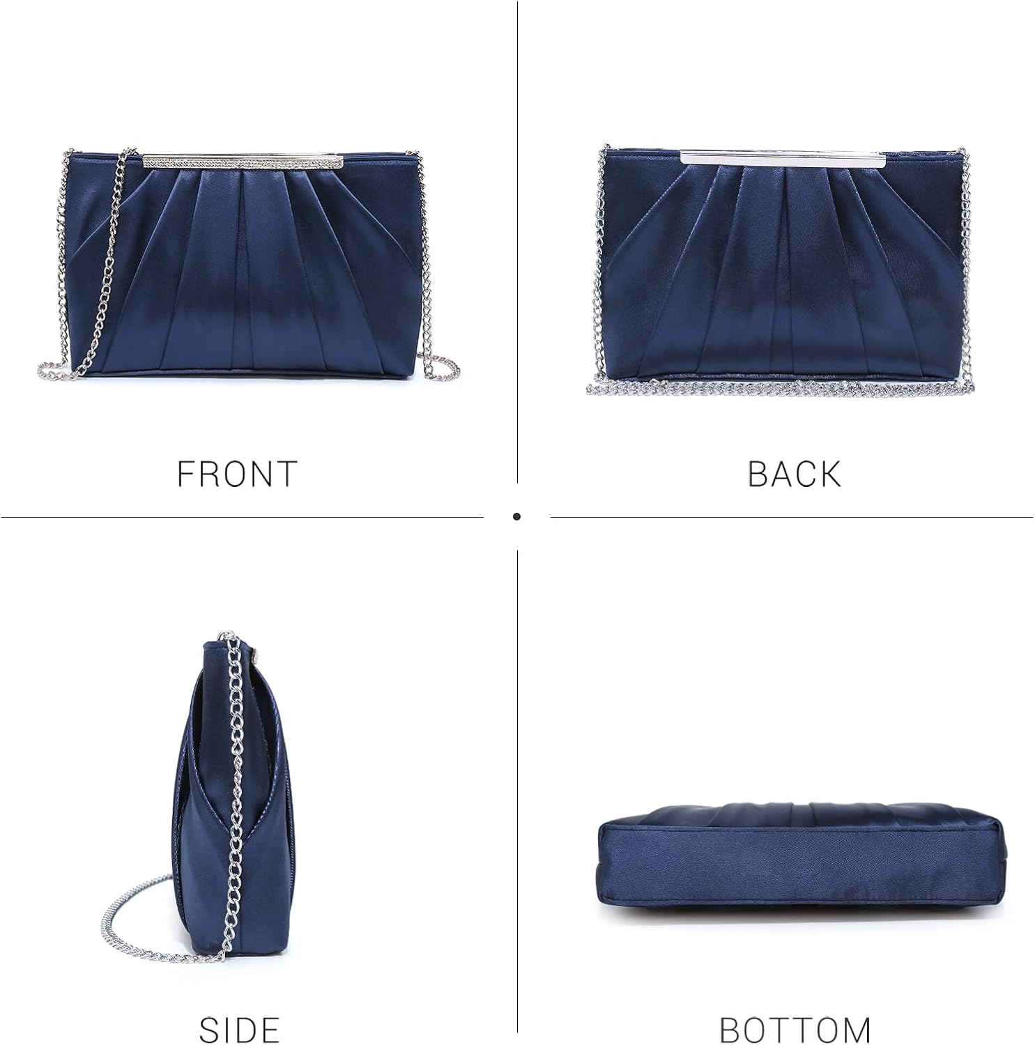 Elegant Pleated Evening Clutch Bags for Women Formal Handbags Purses for Wedding Party Prom with Sparkly Rhinestones