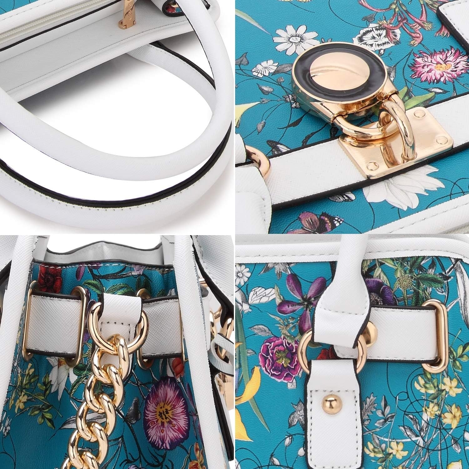Women Flower Handbags Top Handle Satchel Purse Shoulder Bag Hobo Bag Work Bag Set