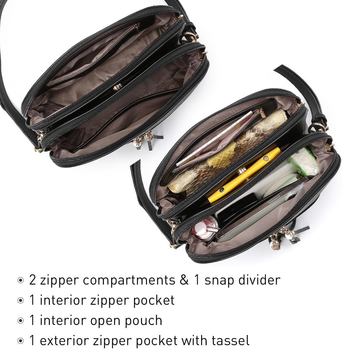 Women Tassel Zipper Pocket Crossbody Bag Shoulder Purse Fashion Travel Bag with Multi Pockets