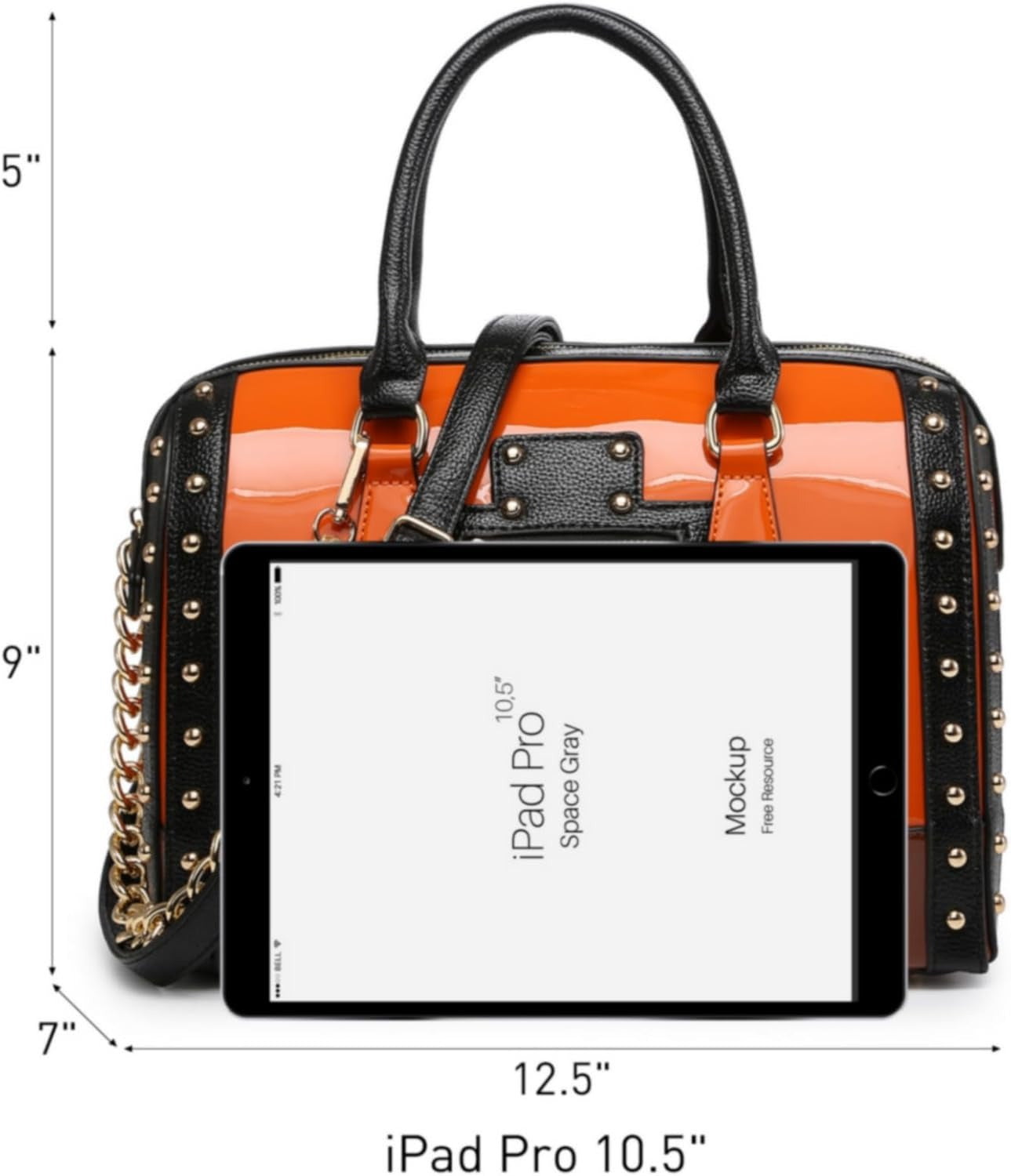 Women's Barrel Bag Shiny Patent Faux Leather Handbag with Rivet Decoration Top Handle Satchel Shoulder Purse