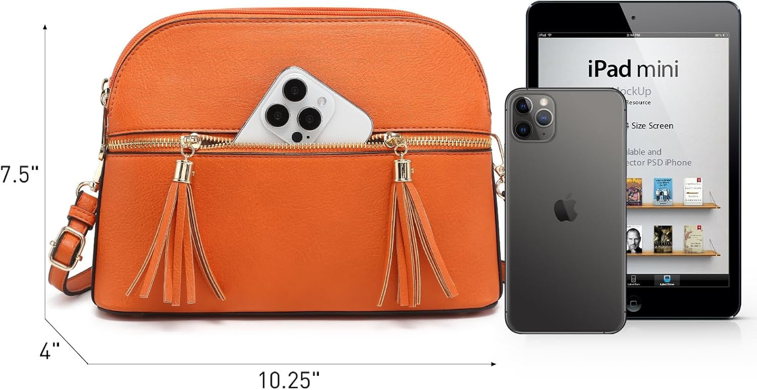 Women Tassel Zipper Pocket Crossbody Bag Shoulder Purse Fashion Travel Bag with Multi Pockets