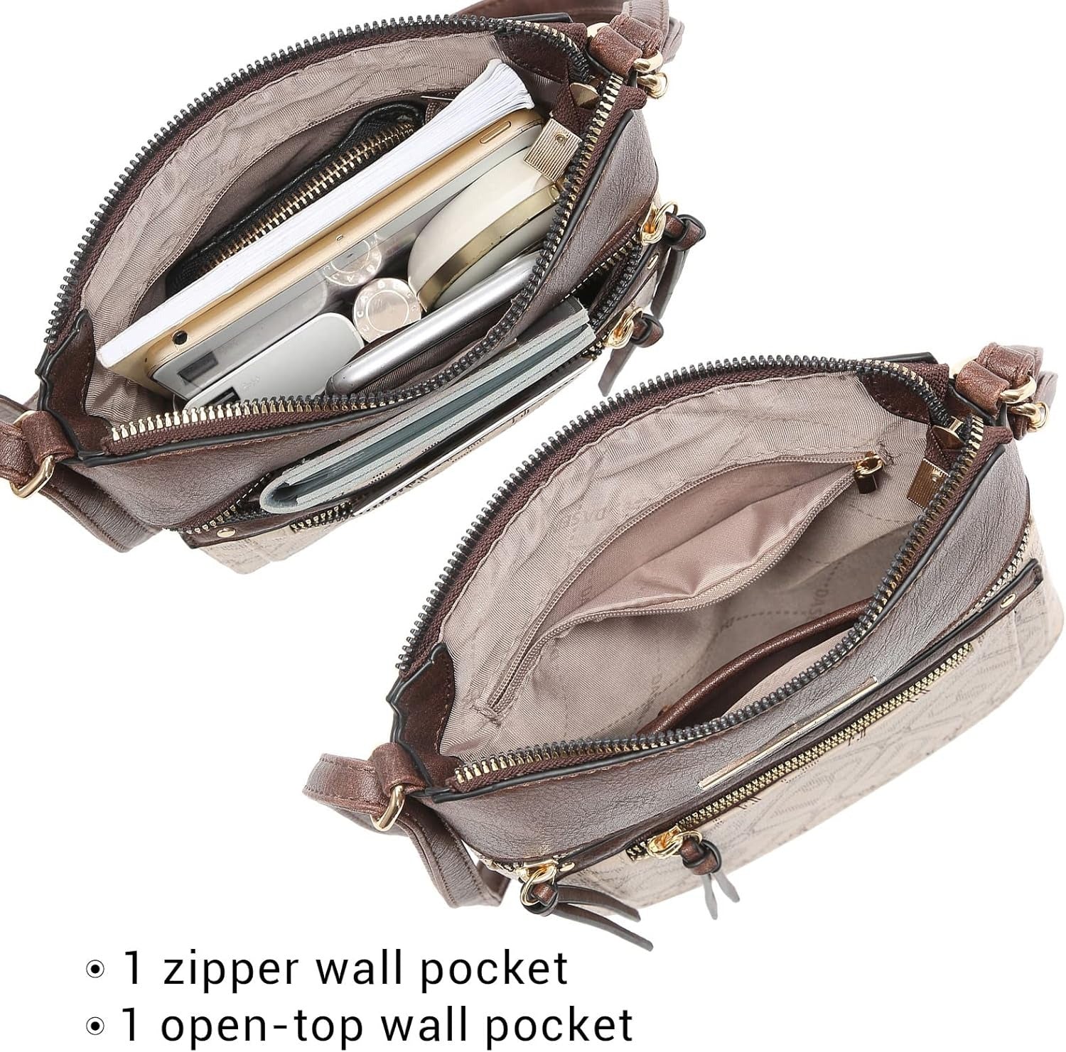 Crossbody Purse for Women Vegan Leather Shoulder Handbags Messenger Bags with Multi Zipper Pockets