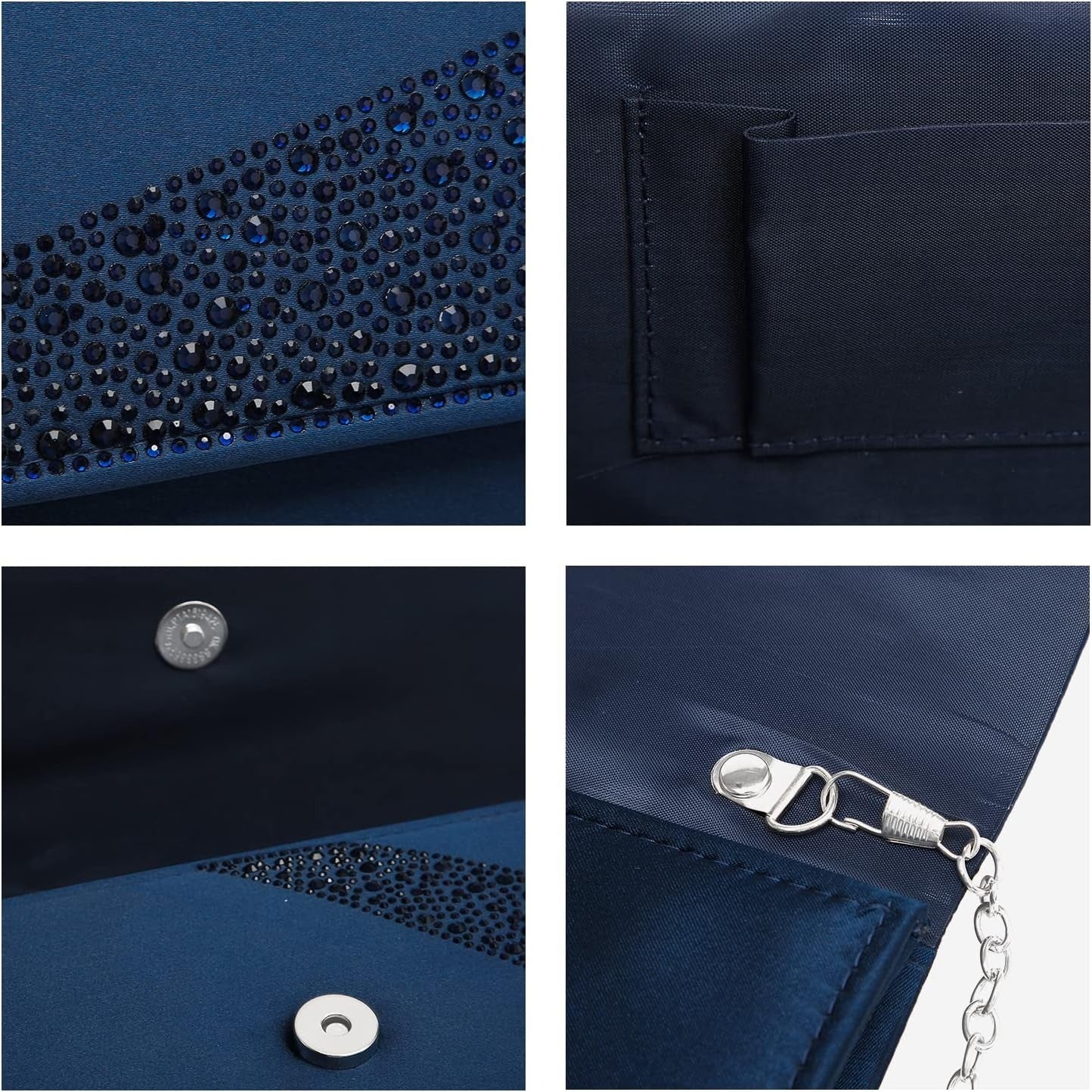Women's Satin Rhinestone Clutch Evening Bags Sparkle Glitter Shiny Purse Handbag for Party Wedding Cocktail Prom