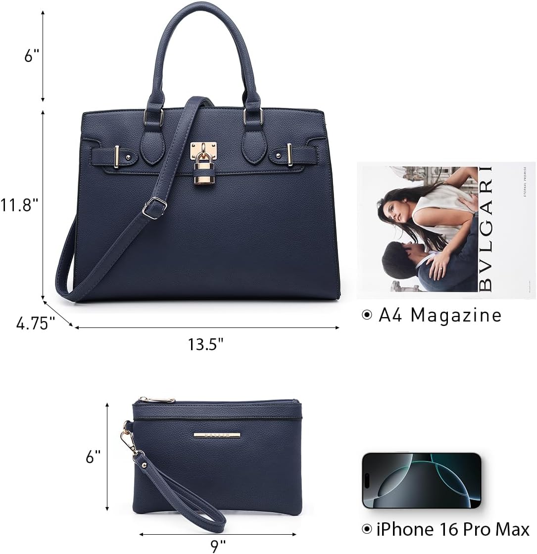 Women Handbags and Purses Ladies Shoulder Bag Top Handle Satchel Tote Work Bag with Matching Clutch