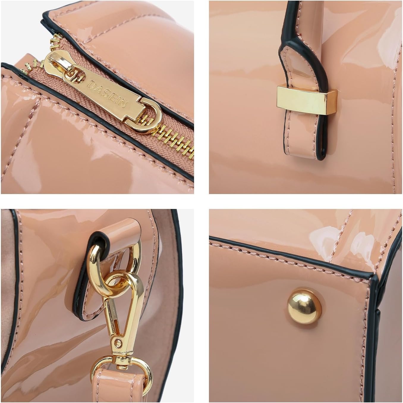 Shiny Patent Faux Leather Handbags Barrel Top Handle Purse Satchel Bag Shoulder Bag for Women