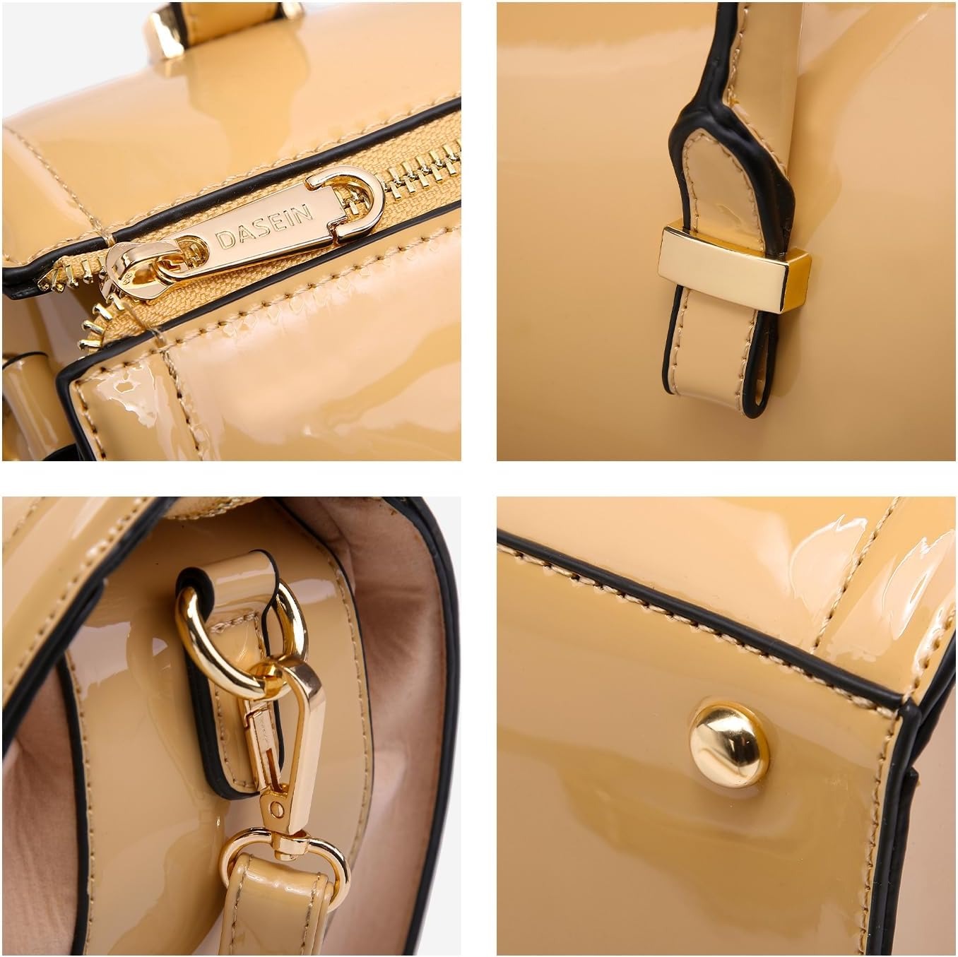 Shiny Patent Faux Leather Handbags Barrel Top Handle Purse Satchel Bag Shoulder Bag for Women