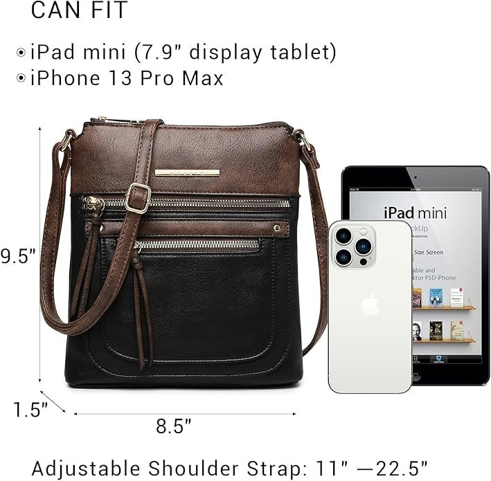 Crossbody Purse for Women Vegan Leather Shoulder Handbags Messenger Bags with Multi Zipper Pockets