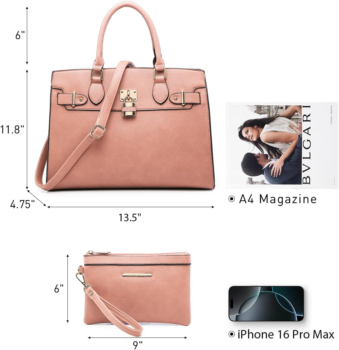 Women Handbags and Purses Ladies Shoulder Bag Top Handle Satchel Tote Work Bag with Matching Clutch