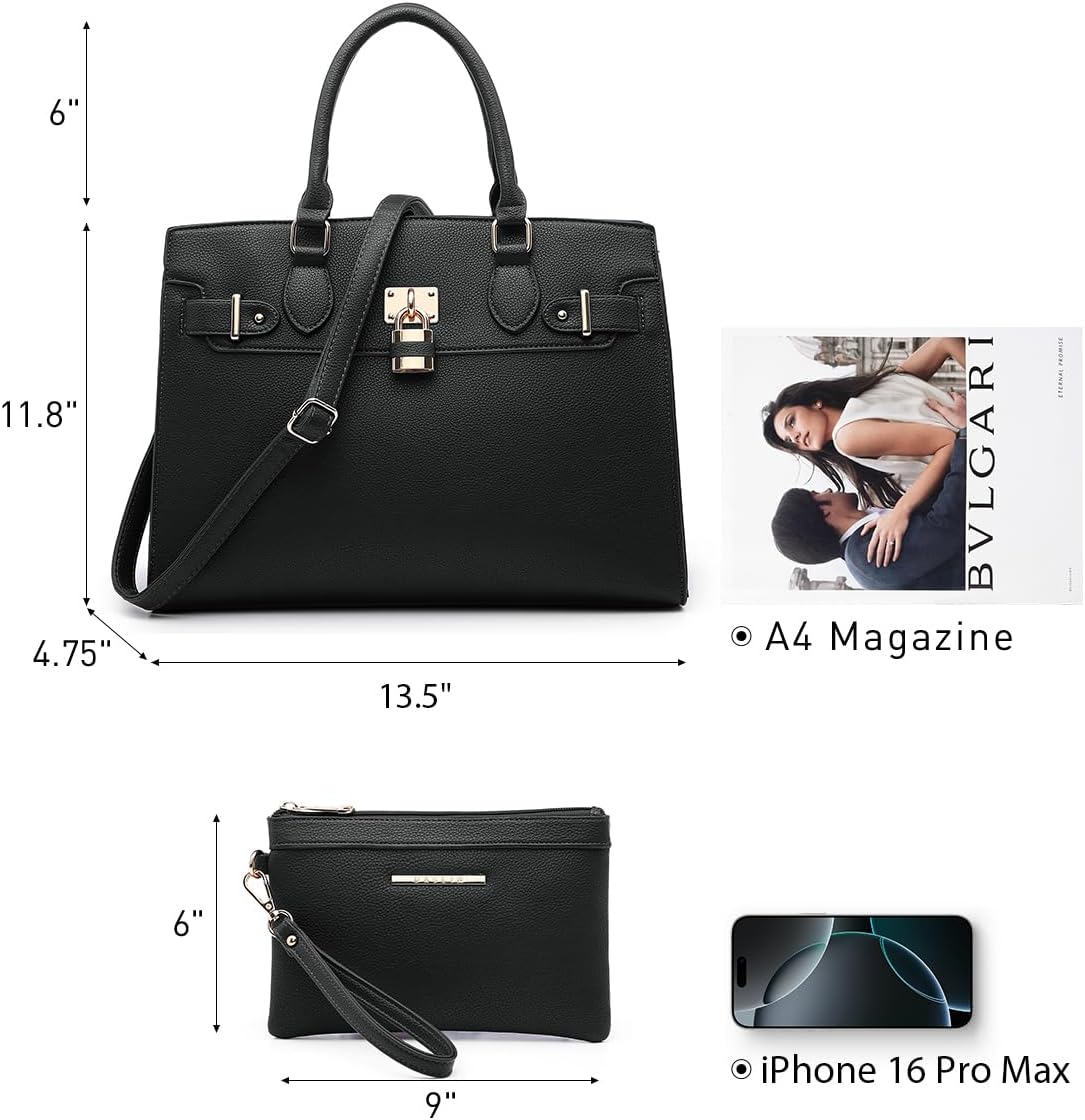 Women Handbags and Purses Ladies Shoulder Bag Top Handle Satchel Tote Work Bag with Matching Clutch