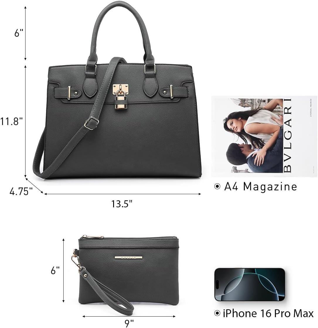 Women Handbags and Purses Ladies Shoulder Bag Top Handle Satchel Tote Work Bag with Matching Clutch