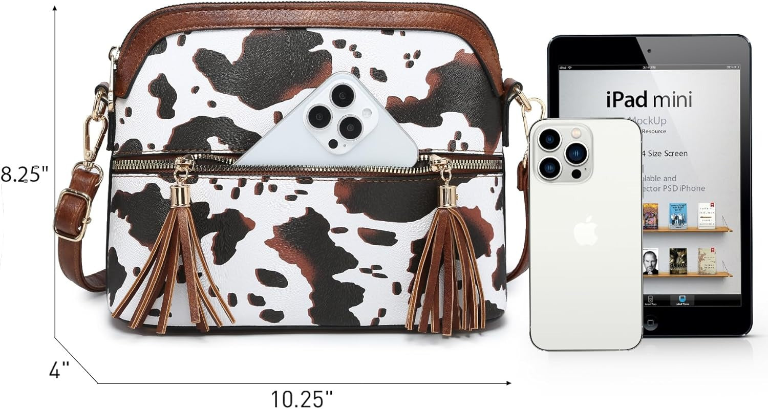 Women Tassel Zipper Pocket Crossbody Bag Shoulder Purse Fashion Travel Bag with Multi Pockets
