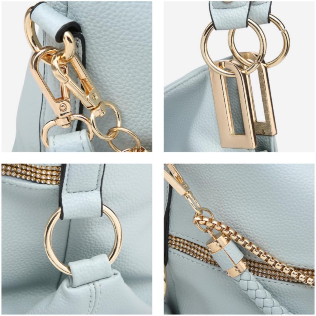 Women's Large Hobo Bag with Rhinestone Accents Vegan Leather Tote Purse Shoulder Handbag for Ladies
