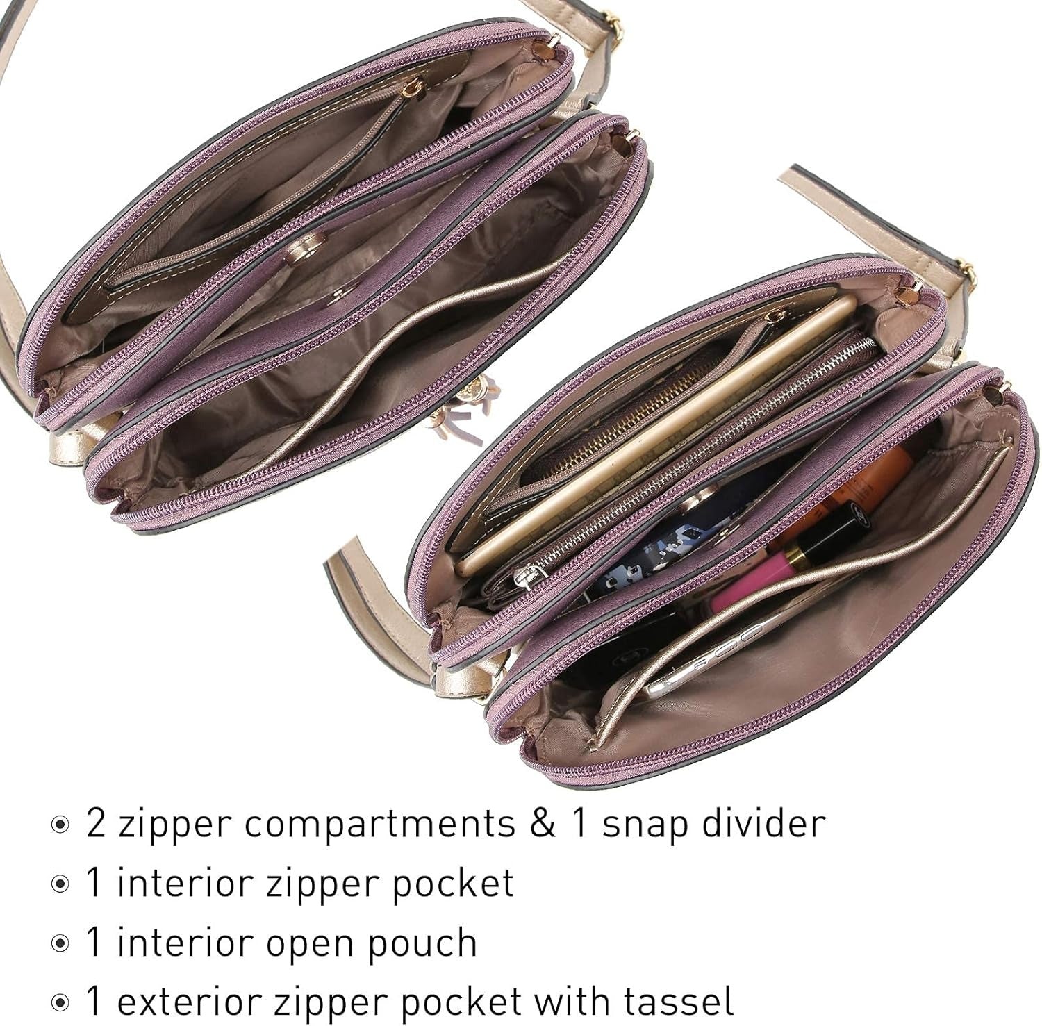 Women Tassel Zipper Pocket Crossbody Bag Shoulder Purse Fashion Travel Bag with Multi Pockets