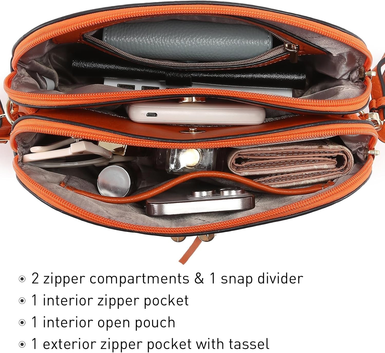 Women Tassel Zipper Pocket Crossbody Bag Shoulder Purse Fashion Travel Bag with Multi Pockets