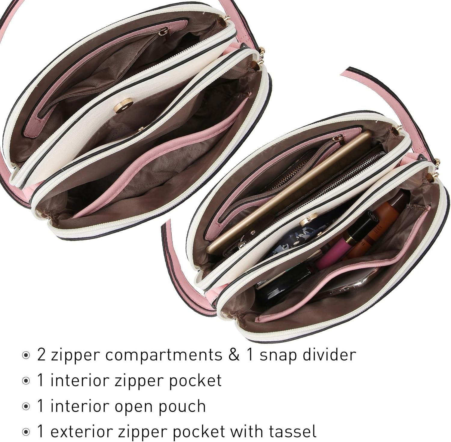 Women Tassel Zipper Pocket Crossbody Bag Shoulder Purse with Multi Pockets
