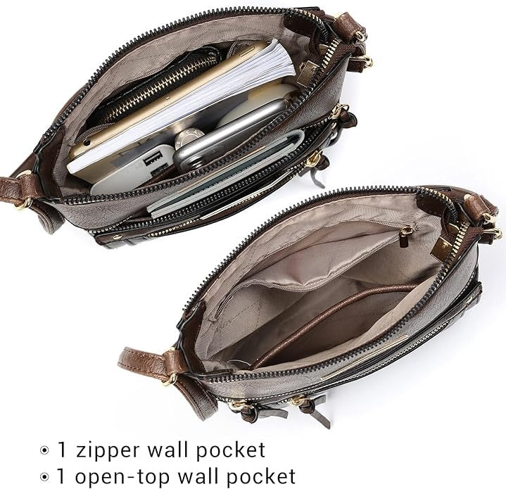 Crossbody Purse for Women Vegan Leather Shoulder Handbags Messenger Bags with Multi Zipper Pockets