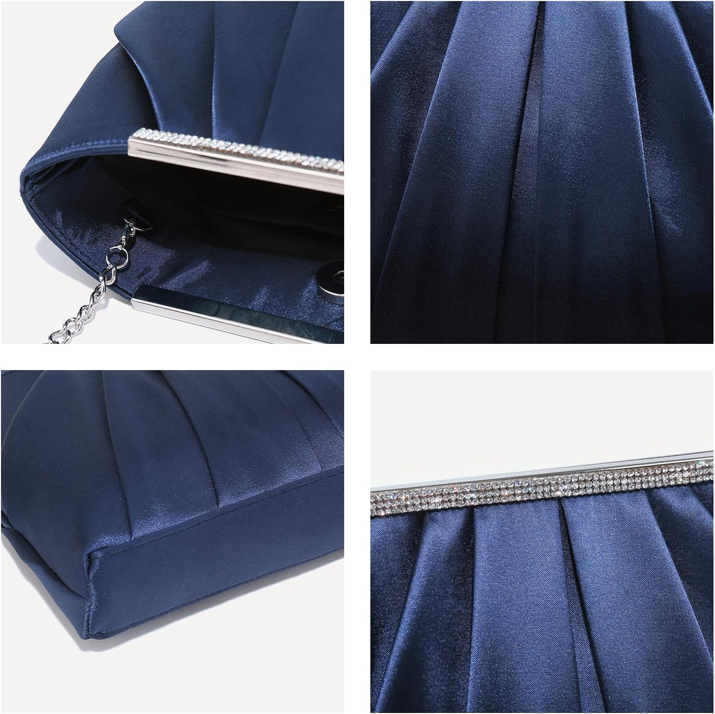 Elegant Pleated Evening Clutch Bags for Women Formal Handbags Purses for Wedding Party Prom with Sparkly Rhinestones