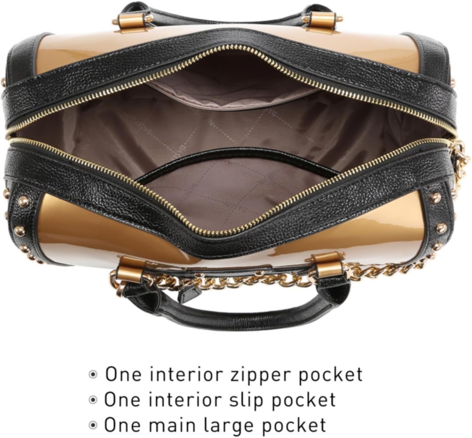 Women's Barrel Bag Shiny Patent Faux Leather Handbag with Rivet Decoration Top Handle Satchel Shoulder Purse