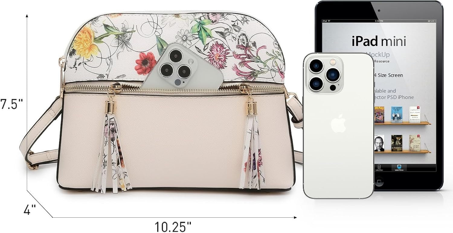 Women Tassel Zipper Pocket Crossbody Bag Shoulder Purse with Multi Pockets