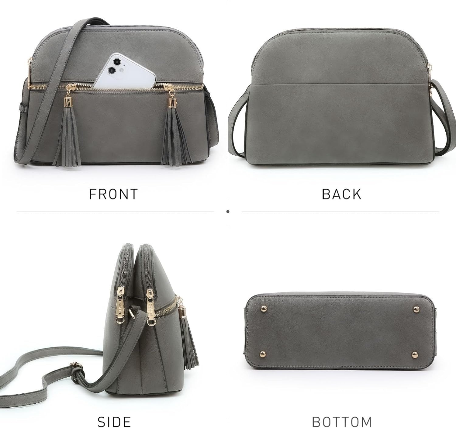 Women Tassel Zipper Pocket Crossbody Bag Shoulder Purse Fashion Travel Bag with Multi Pockets
