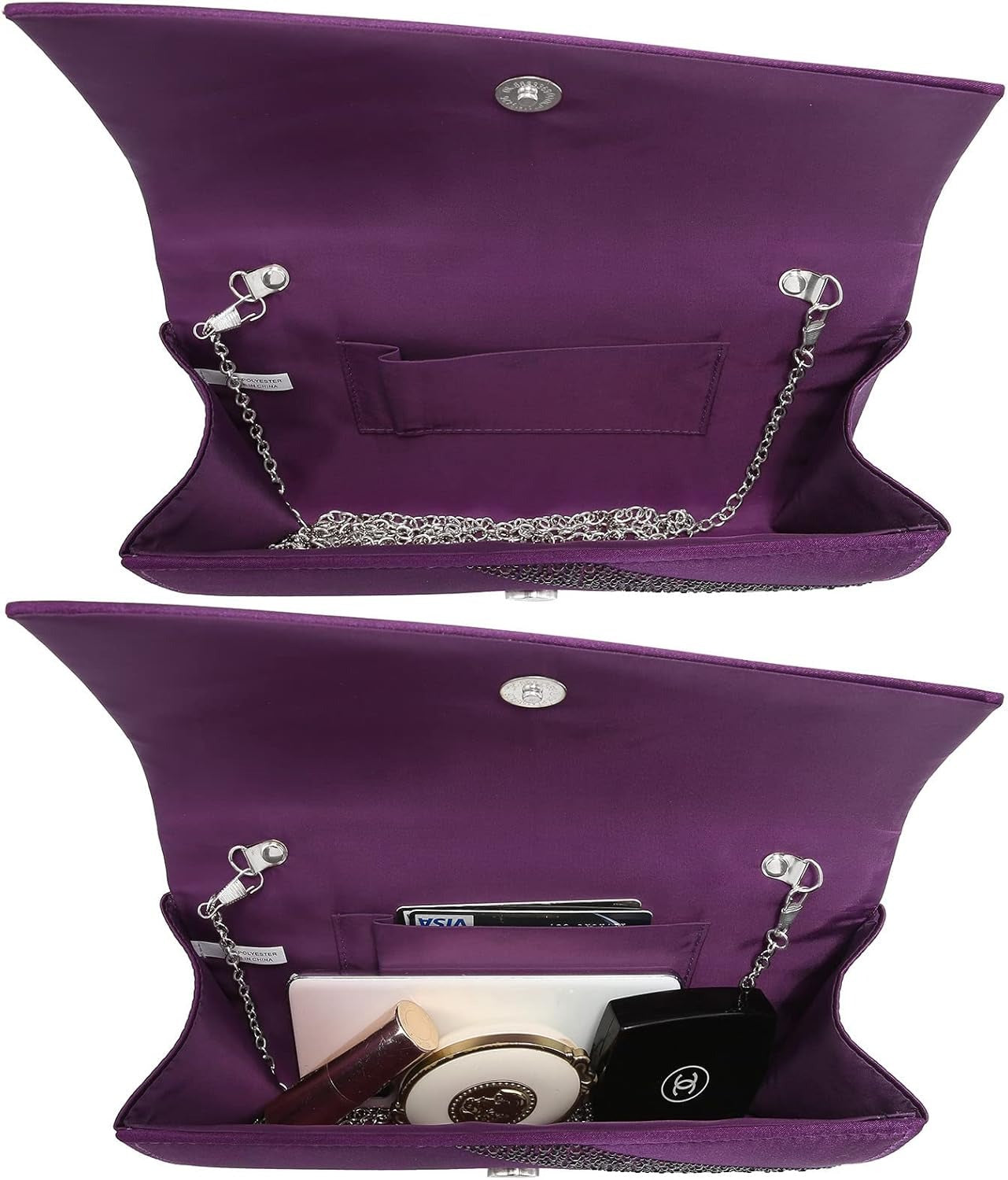 Women's Satin Rhinestone Clutch Evening Bags Sparkle Glitter Shiny Purse Handbag for Party Wedding Cocktail Prom
