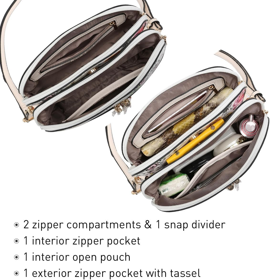 Women Tassel Zipper Pocket Crossbody Bag Shoulder Purse with Multi Pockets