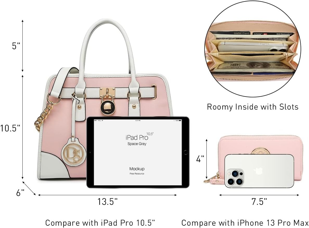 Women Handbags Top Handle Satchel Purse Shoulder Bag Hobo Bag Work Bag Set 2pcs