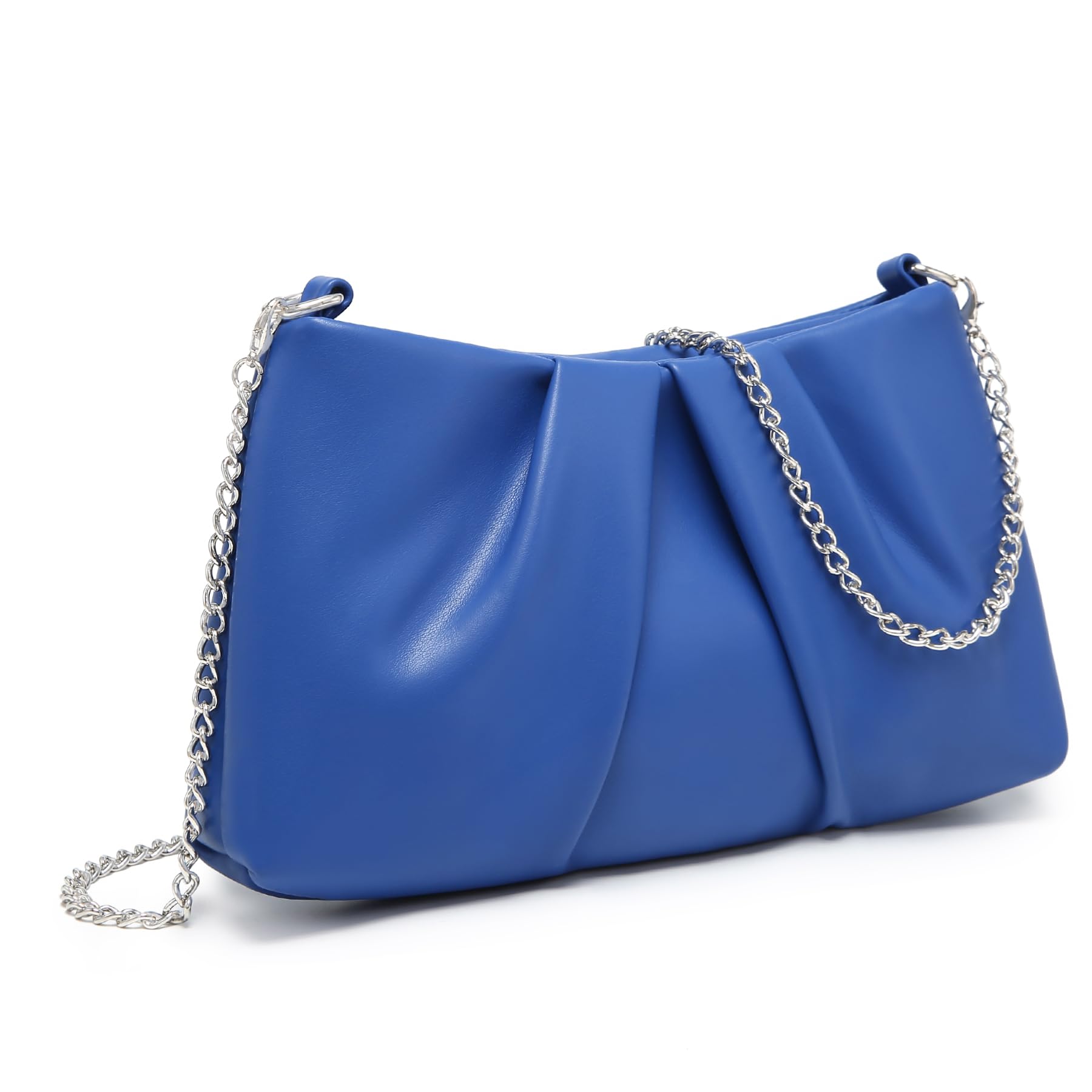 Elegant Pleated Evening Bag Soft Vegan Leather Clutch Purse Dressy Formal Handbag with 2 Chain Straps for Women