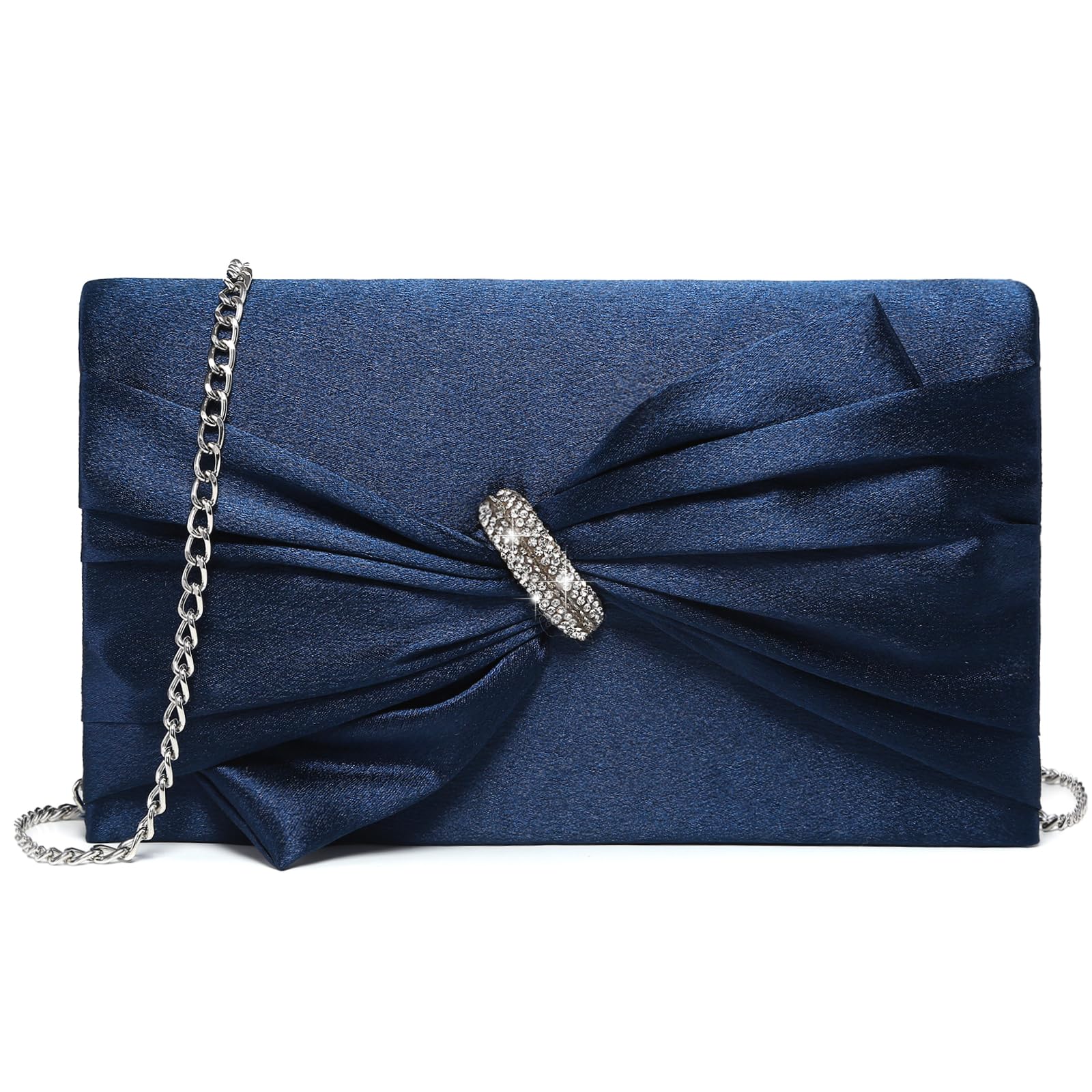 Women Elegant Satin Bow Flap Evening Bag Rhinestone Clutch Purse Handbag Formal/Wedding/Prom/Party