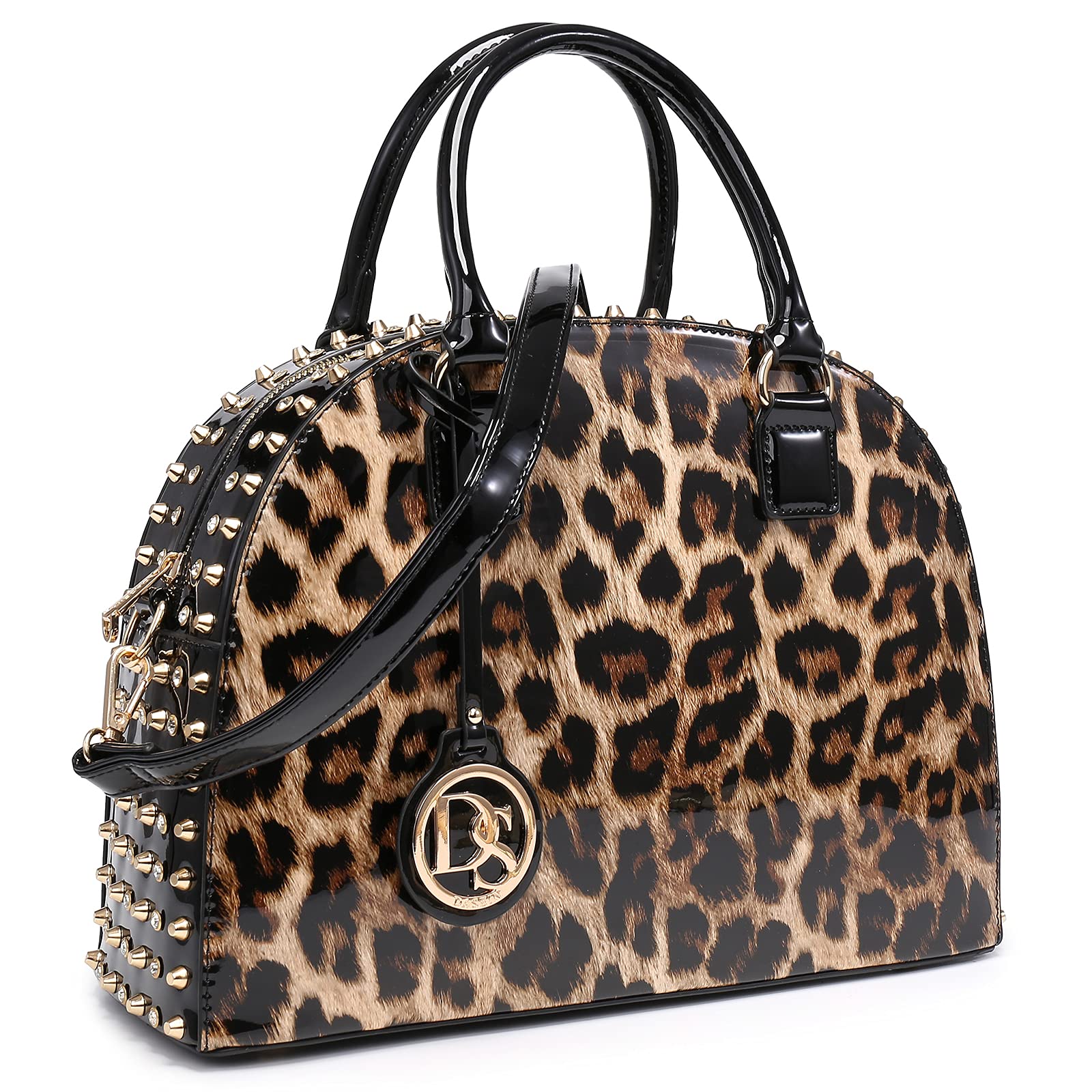 Women Patent Leather Purses Handbags Dome Satchel Purse Work Tote Structured Shoulder Bag with Long Strap
