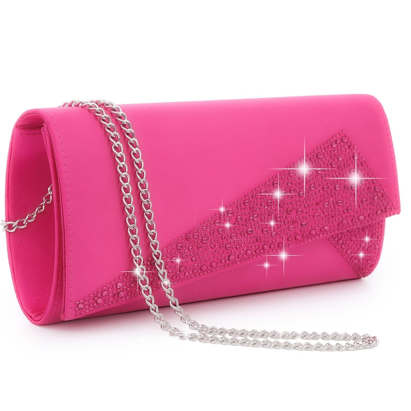 Women's Satin Rhinestone Clutch Evening Bags Sparkle Glitter Shiny Purse Handbag for Party Wedding Cocktail Prom