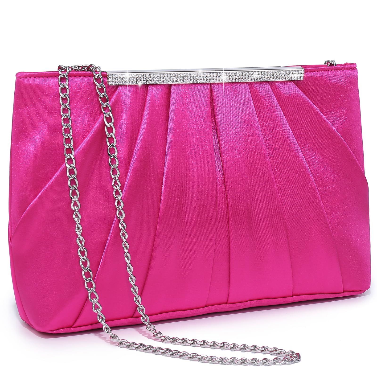 Elegant Pleated Evening Clutch Bags for Women Formal Handbags Purses for Wedding Party Prom with Sparkly Rhinestones